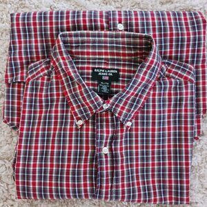 Ralph Lauren Jeans Co. Men's Long Sleeve Shirt Plaid XL Red White Blue Western